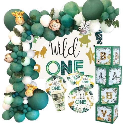 Wild One Birthday Party Balloons Jungle Safari Party Forest Decoration Kids First 1st Birthday Safari Jungle Party Supplies