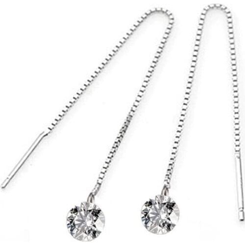 Real Pure 925 Sterling Silver Long Tassel Zirconia Gem Earrings For Women Hot Fashion Jewelry Pendientes Brincos