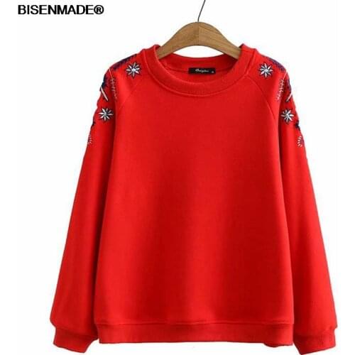 Women Clothing Hoodies & Sweatshirts Plus Size 2021 Autumn Winter Loose Casual Embroidered Floral Fleece Warm Female Tops 236