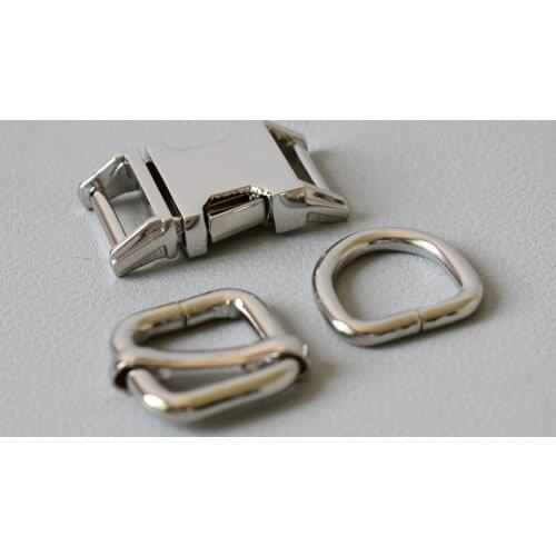 10 Sets（Metal Buckle+Adjust Buckle+D Ring Set) Retailing Plated Metal For 15mm Diy Pet Collar Leash Parts Accessories-Silver