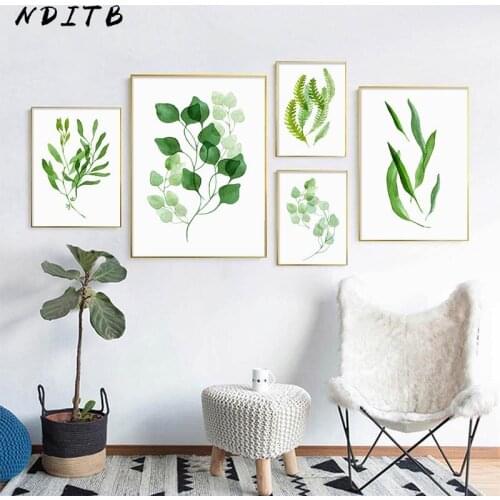 Watercolor Leaves Wall Art Canvas Painting Minimalist Green Plants Nordic Posters and Prints Decorative Pictures Home Decoration