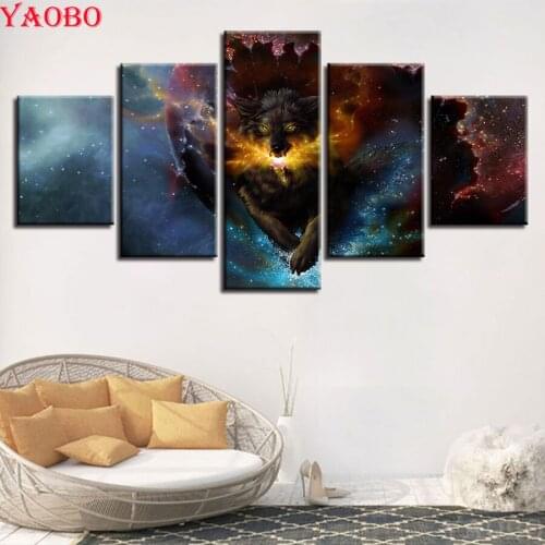 5 pcs Diamond Embroidery"Abstract Galaxy Fire Wolf"Full round/square 5D Diy Diamond painting Cross Stitch,Mosaic Arts & Crafts