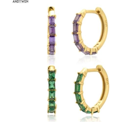 ANDYWEN New 925 Sterling Silver Gold Purple Green Hoops Piercing Pendiente Circle Round Zircon CZ Orringe Luxury Jewelry