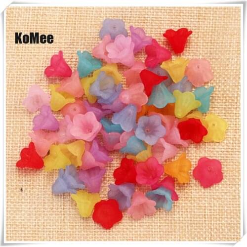 Free Shipping 500pcs/lot Multi Colors Frosted Acrylic Lily Flower Beads 10x14mm Bracelet Craft DIY Beads For Jewelry Making