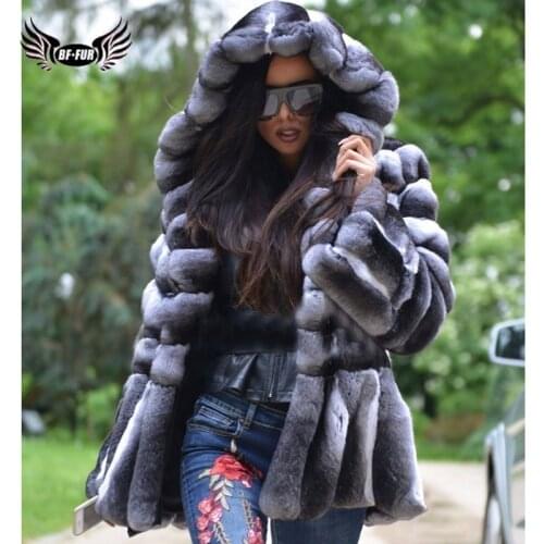BFFUR Real Fur Coat Rex Rabbit Whole Skin Real Fur Coats For Women Winter Sale Fashion Warm streetwear With Fur Hood Chinchilla