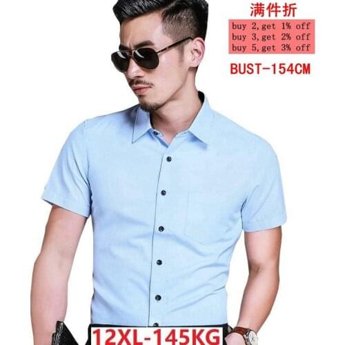 Large size 9XL 10XL 11XL 12XL summer mens short-sleeved lapel business casual office blue shirt 6XL 7XL 8XL