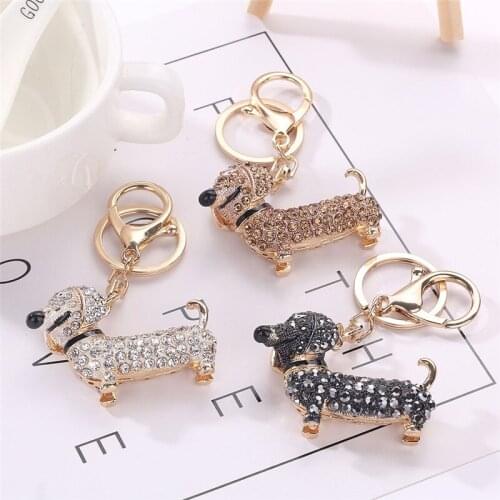Cute Crystal Dachshund Dog Animal Keychain Alloy Rhinestone Key Chain Bag Car Pendant Decor Women Keyring Fashion Jewelry Gift