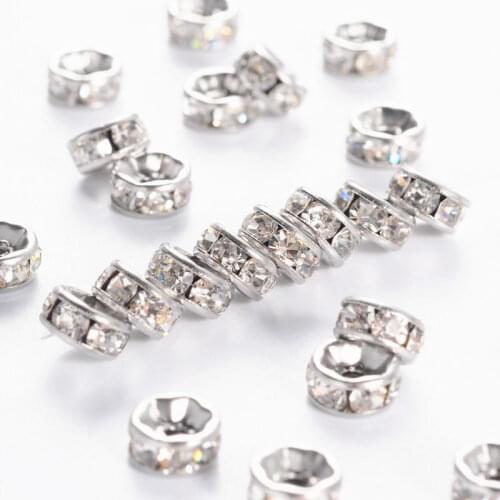 6 7 8 10mm Stainless Steel Disc Rondelle Crystal Rhinestone Beads Spacer Beads for Jewelry Making DIY Bracelet 200pc
