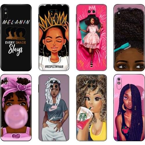 Black tpu Case For Xiaomi Redmi 7A 8 8A 9 9A 9C Case Redmi Note 8T 8 Pro T Note 9 9S 9 Pro African Beauty Afro Puffs Black Girl
