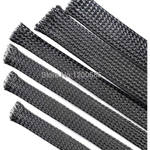 20M 12mm Black Nylon Braided Cable Sleeving black Snakeskin Protecting PET Nylon Sleeve Expandable Sleeves