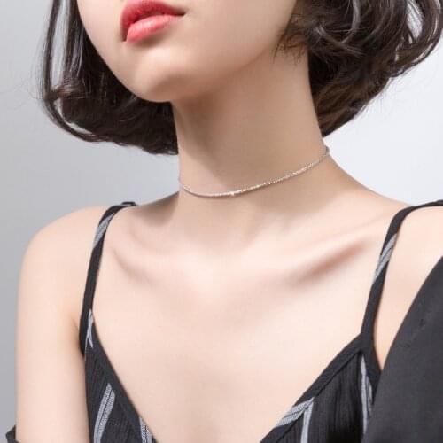Colusiwei Silver Necklace Chain Dazzling Sequins 925 Sterling Silver Choker Necklaces for Women Short Style Colliers Bijoux
