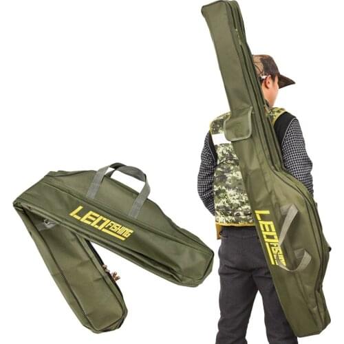 Canvas Fishing Bag 100/150cm Double Layer Portable Fishing Tackle Bag Folding Fishing Rod Carrier Handbag Big Capacity Backpack