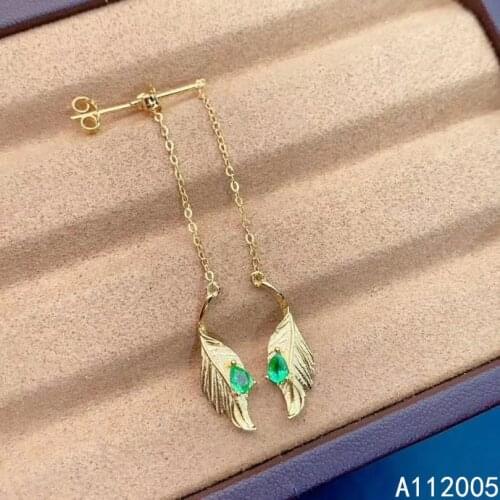 KJJEAXCMY 925 sterling silver natural emerald earrings leaves water drops yellow new ladies exquisite eardrop support test