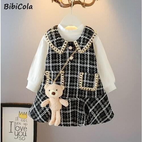 Baby Girls Clothing Set Classic Plaid Lace Dress With Long sleeve Vest 2PC Kids Spring Autumn Elegant Suits Child Princess dress