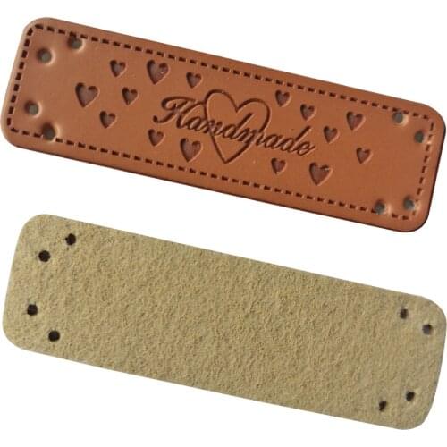 Heart Logo Handmade Leather Labels With Heart For Needlework Hand Made Label For Gift Tags Needlework Sewing Tag For Clothing