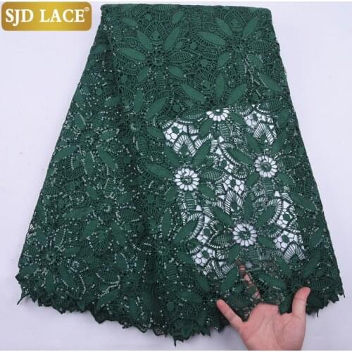 SJD LACE Green African Lace Fabric With Sequins Milk Silk Guipure Cord Laces High Quality Water Soluble Wedding Party Sew A2163