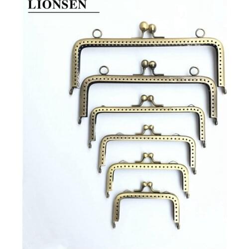 LIONSEN 8.5/12.5/15.5/18/20cm Glossy finish Antique Bronze Square Metal Purse Frame Handle for Clutch Bag Accessories Kiss Clasp