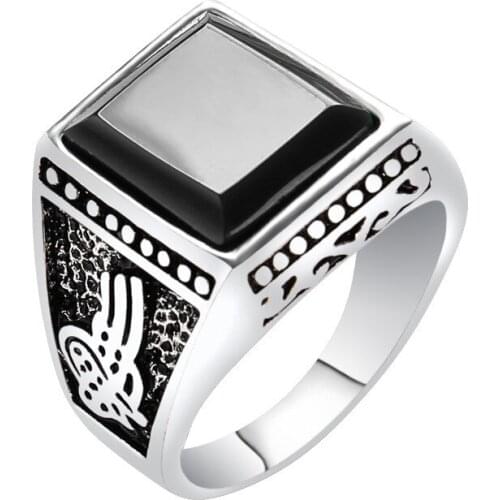 Megin D New Vintage Luxury Black Gems Silverd Art Carved Alloy Rings for Men Women Couple Family Friemd Fashion Gift Jewelry