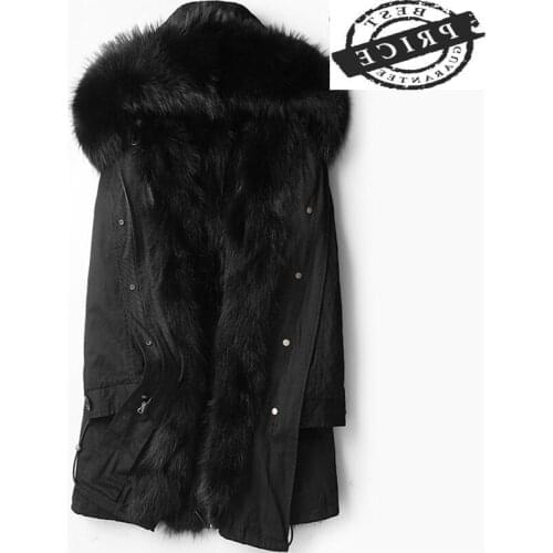 Fur Coat Real Men Winter Warm Raccoon Fur Parka Hooded Midum Long Jacket Thick Real Natural Fur Outwear LWL1113