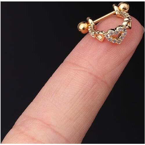 Cute Small Zircon Heart C Circle Ear Piercing Cartilage Stud Cuff Clip Double Side Steel Helix Bar Earring Ear Jewelry