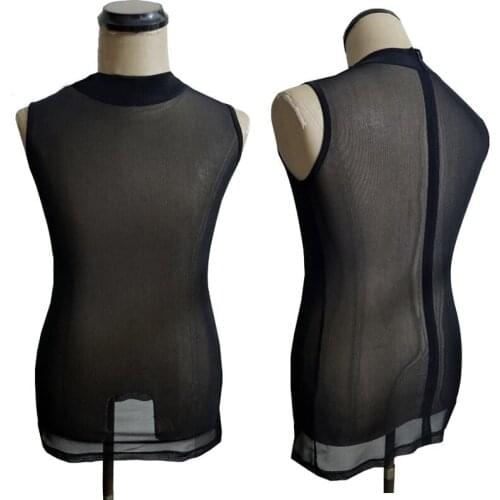 Mens mesh Latin dance vest tops high neck ballroom modern competition practice clothes