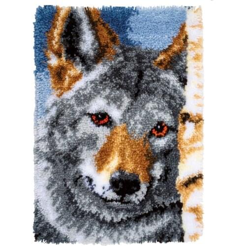 Latch Hook Rug Kits with Printed Canvas for Adults Kids Crochet Needlework Crafts Printed Canvas Wolf Pattern Home Decoration