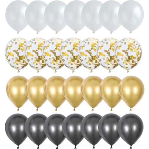 28pcs Metallic Black Balloons Set Gold Confetti Balloons with Pearl Balloon Wedding Birthday Party Decorations Bridal Shower