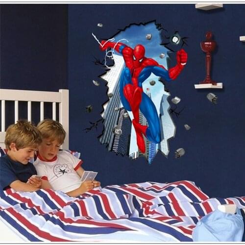 Cartoon Spiderman Wall Stickers For Kids Room Boys Hole Window Vinilo Pegatinas de Pared Home Decoration Habitacion Muursticker