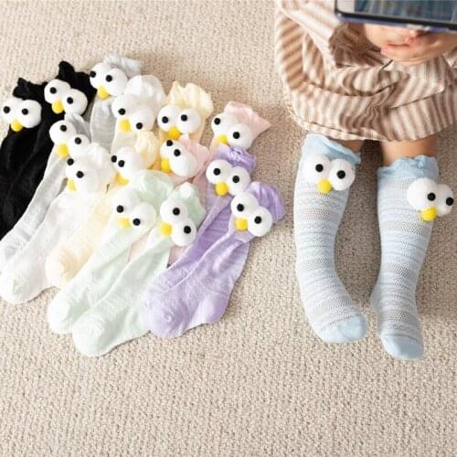 0-3 years old baby girls socks for toddlers thin horizontal stripes mesh breathable socks cute big eyes newborn non-slip socks