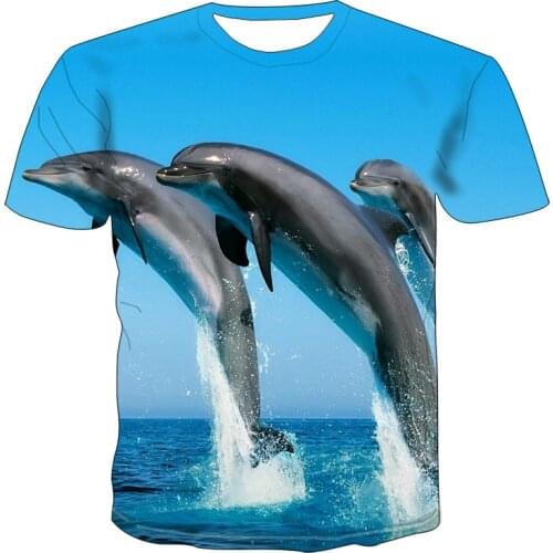 2021 latest Dolphin fantasy printed T-shirt mens casual fishing T-shirt 3D printing O-neck plus size streetwear