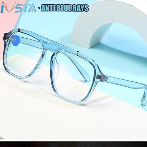 IVSTA Anti Blue Light Glasses Pilot Men Computer Glasses Gaming Aviation Blue Light Blocking Rays Prescription Lenses Myopia Hot