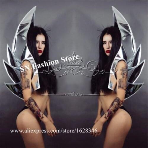 P21 Party silver mirror stage costumes singer perform backplane dj wears mirror armor outfits bar dress clothe future style club