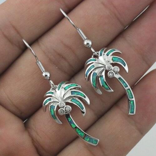 Palm Tree Coconut Synthetic Green Fire Opal Women Gilrs Earrings OE271