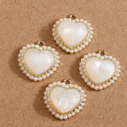 4pcs 19*19mm Imitation Pearl Love Heart Charms Pendant for Jewelry Making Fashion Necklaces Drop Earrings DIY Crafts Accessories