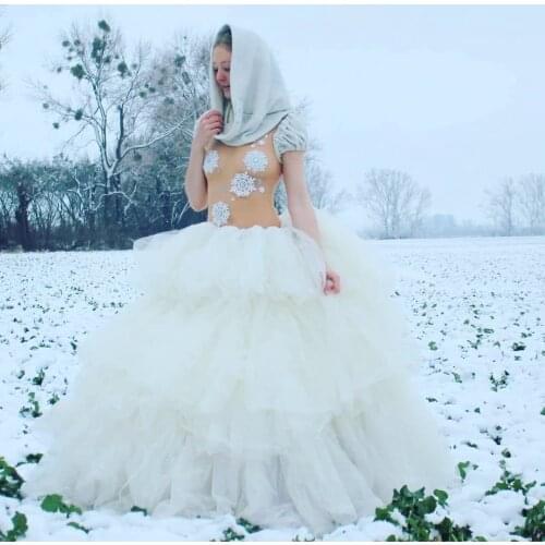 Simple Classic White Skirt Layer Tulle Ruffles Elastic Floor Length Skirts Photography Birthday Party Custom Made