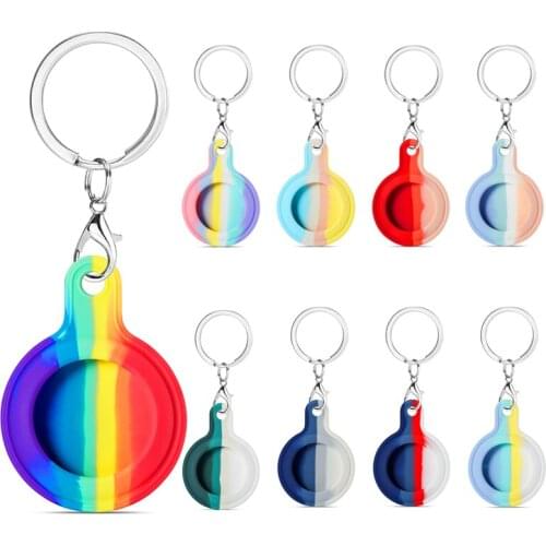 Rainbow for Apple Airtags Liquid Silicone Protective Sleeve for Airtag Locator Tracker Anti-lost Device Keychain Air Pod Case