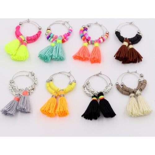 Multicolor Boho Hoop Earrings for Woman Ethnic Jewelry Polymer Clay Colorful Tassel Earrings Accessories for Girls