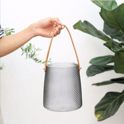 Nordic Glass Storage Bottle with Leather Handle Simple Scandinavian Desk Storage Jar Organizer Flower Food Container Decor Home