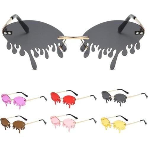 Fashion Vintage Summer Unisex Creativity Tears Shape Steampunk Glass Rimless Anti UV Sunglasses Punk Protective Sun Glasses