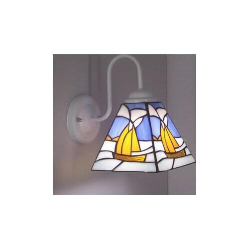 Mediterranean Conical Blue Glass LED Tiffany Lamp AC E27 LED Surface Mounted Wall Sconce tiffanylampe for Home Decoration