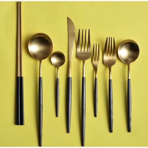 2019 Stainless Steel Black Gold Cutlery Set Fork Spoon Knife Christmas Dinnerware Set for Wedding Gift tableware set