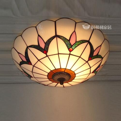 12inch tiffany style LED round glass ceiling lamp bedroom living room lamp