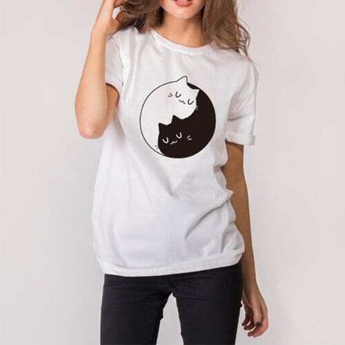 Womans T-shirt black and white tai chi cat woman o collar T-shirt fashionable mens shirt mens shirt cool womans shirt