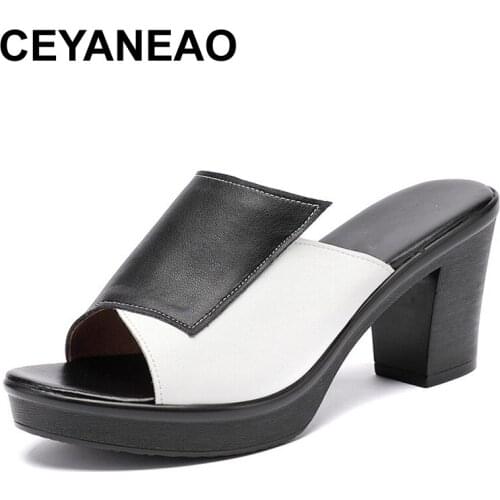 CEYANEAOwomen slippers 2020 fashion ladies summer genuine leather slippers shoes women high heels fashion summer shoes