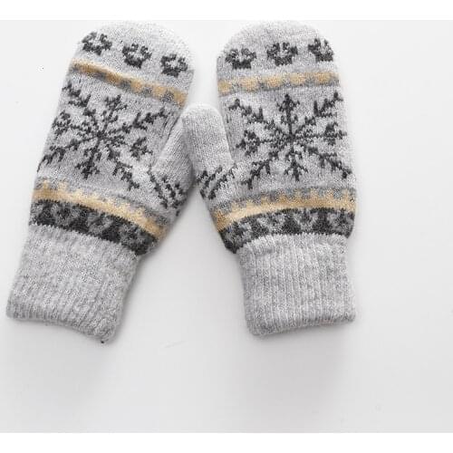 Women winter warm gloves knitted and velvet snowflake pattern windproof gloves Christmas gift mittens festival