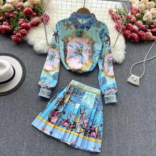 Zomer jurkjes dames 2021 Two-piece Suit Women Fashion All-match Pleated Dress Summer Luxury Starfish Print Banquet Dresses