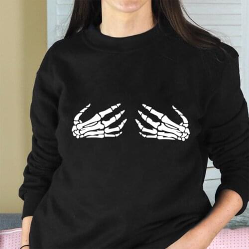 Skeleton Hands Boobs Halloween Sweatshirt Spooky Autumn Halloween Party Sweatshirts Funny Women Graphic Feminist Pullovers
