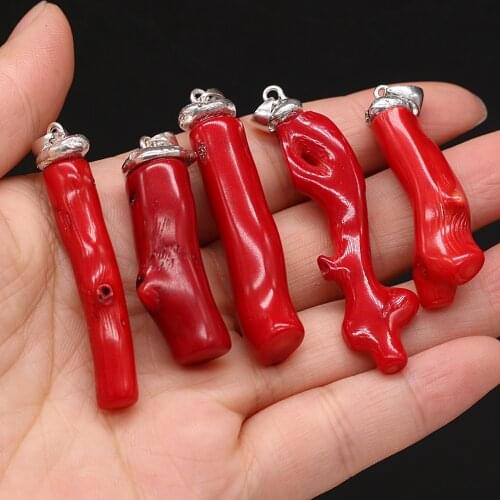 1pcs Red Coral Irregular Branches Pendants for DIY Earring Necklace Jewelry Making Accessories Gift Size 10x30-12x50mm