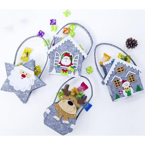 2 pcs New Design Christmas Gift Candy Bag Pendent Decor Cute Houses Santa Claus Elk Snowman Gift Bags for Christmas Party Favor