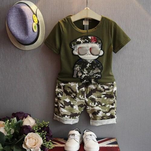 2020 Kids Summer Suit Boys Children Army Clothes Including T-Shirt+Pant 2pcs Per Set